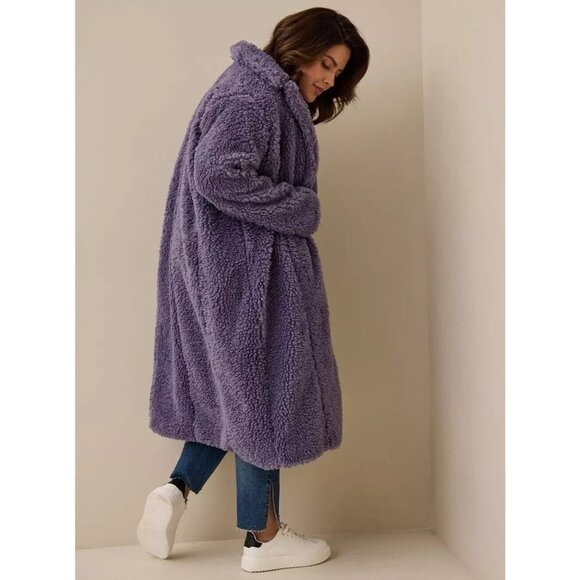 Torrid 0 Maxi Coat Size 12 Purple Soft Sherpa Open Front Lined NWT - Picture 2 of 15